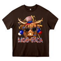 Chocolate Brown moorica with cow billie wilder Heavy Core Tee - texasbilliewilder
