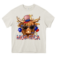 Cream moorica with cow billie wilder Heavy Core Tee - texasbilliewilder
