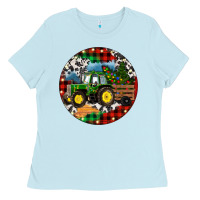 Baby Blue Christmas Farm Tractor Ladies Tee - RanaPortraitStore