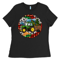 Black Christmas Farm Tractor Ladies Tee - RanaPortraitStore