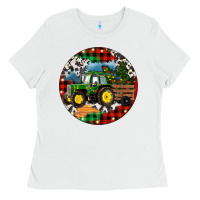 White Christmas Farm Tractor Ladies Tee - RanaPortraitStore