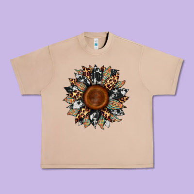 Cowhide Leopard Aztec Sunflower Urban Heavy Tee Designed By Artiststas