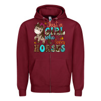 Burgundy just a girl who loves horses Zipper Hoodie - NancyCooperArtShop