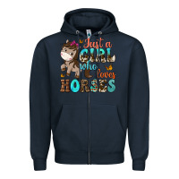 Navy just a girl who loves horses Zipper Hoodie - NancyCooperArtShop
