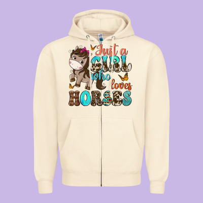 Just A Girl Who Loves Horses Zipper Hoodie Designed By Nancycooperartshop