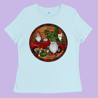 Ladies Tee Gnome Truck Christmas