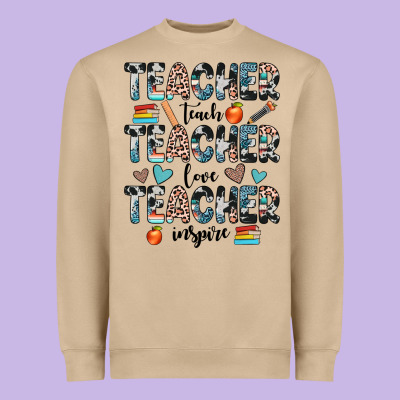 Teacher Teach Love Inspire Heavyweight Sweatshirt Designed By Jahusdesignshop