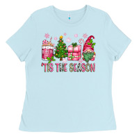 Baby Blue pink christmas 'tis the season gnome Ladies Tee - Zillion Design Studio