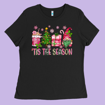 Pink Christmas 'tis The Season Gnome Ladies Tee Designed By Zillion Design Studio