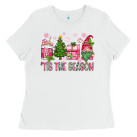 White pink christmas 'tis the season gnome Ladies Tee - Zillion Design Studio