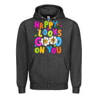 Charcoal Heather happy looks good on you Zipper Hoodie - NancyCooperArtShop