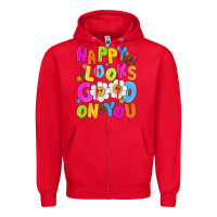 Red happy looks good on you Zipper Hoodie - NancyCooperArtShop