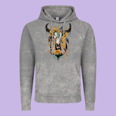 Sunflower Boho Bull Skull With Hands Vintage Hoodie Designed By Ranaportraitstore