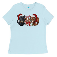 Baby Blue Christmas Cows Ladies Tee - RanaPortraitStore