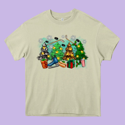 Christmas Trees With Hockey Heavy Core Tee Designed By Zillion Design Studio
