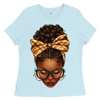 Baby Blue plaid bandana afro woman Ladies Tee - texasbilliewilder
