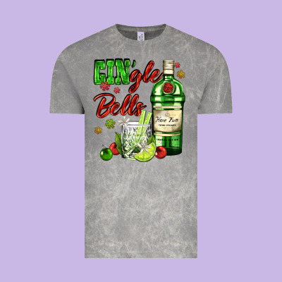 Gin`gle Bells With Bottle And Cocktail Vintage Tee Designed By Adodesignshop