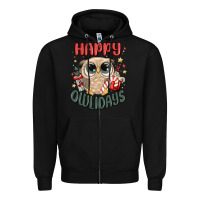 Black happy owlidays Zipper Hoodie - MaliasSmallBusiness