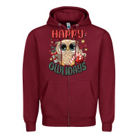 Burgundy happy owlidays Zipper Hoodie - MaliasSmallBusiness