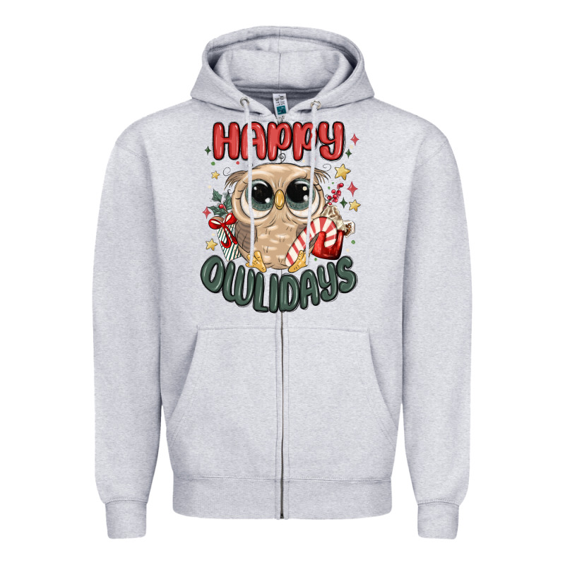 Happy Owlidays Zipper Hoodie by MaliasSmallBusiness | Teevron