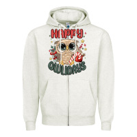 Oatmeal Heather happy owlidays Zipper Hoodie - MaliasSmallBusiness