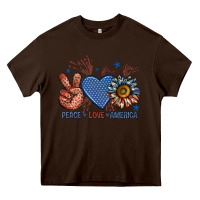 Chocolate Brown peace love america billie wilder Heavy Core Tee - texasbilliewilder