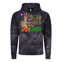 Cloud Black mardi gras dead inside but lucky  with skeleton Vintage Hoodie - AdoDesignShop