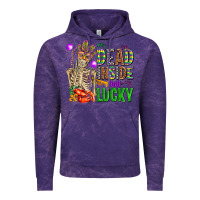 Cloud Purple mardi gras dead inside but lucky  with skeleton Vintage Hoodie - AdoDesignShop