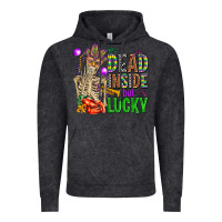 Vintage Black mardi gras dead inside but lucky  with skeleton Vintage Hoodie - AdoDesignShop