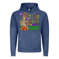 Vintage Denim mardi gras dead inside but lucky  with skeleton Vintage Hoodie - AdoDesignShop
