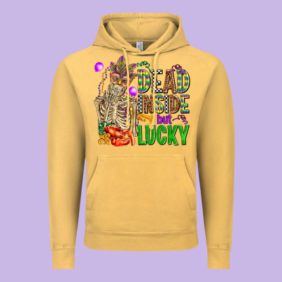 Mardi Gras Dead Inside But Lucky  With Skeleton Vintage Hoodie Designed By Adodesignshop