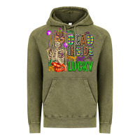 Vintage Olive mardi gras dead inside but lucky  with skeleton Vintage Hoodie - AdoDesignShop