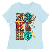 Baby Blue Gemstone And Reindeer Christmas Ho Ho Ho Ladies Tee - RanaPortraitStore