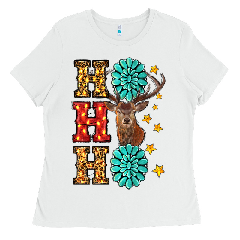Gemstone And Reindeer Christmas Ho Ho Ho Ladies Tee by RanaPortraitStore | Teevron