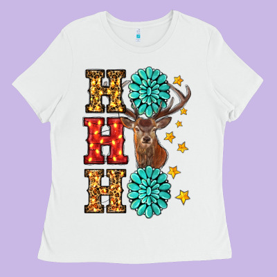 Ladies Tee Gemstone And Reindeer Christmas Ho Ho Ho