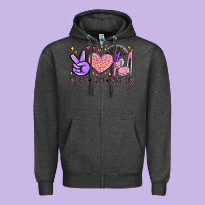 Peace Love Make Up Zipper Hoodie Designed By Maliassmallbusiness