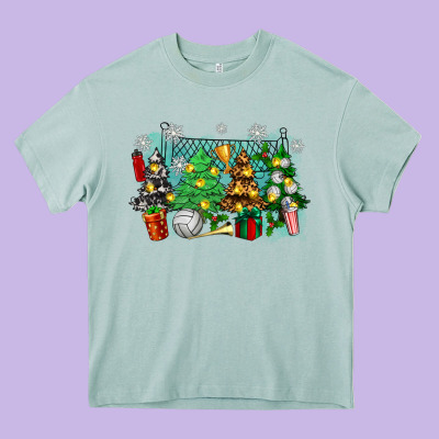 Christmas Trees With Volleyball Heavy Core Tee Designed By Zillion Design Studio