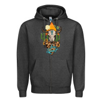 Charcoal Heather free spirit bull skull Zipper Hoodie - MaliasSmallBusiness