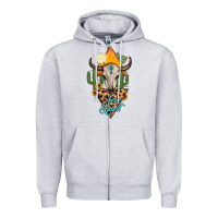 Heather Grey free spirit bull skull Zipper Hoodie - MaliasSmallBusiness