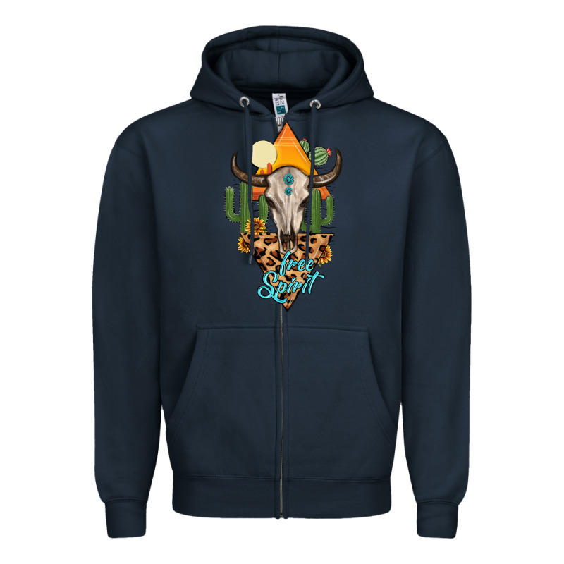 Free Spirit Bull Skull Zipper Hoodie by MaliasSmallBusiness | Teevron