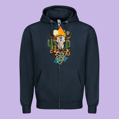 Free Spirit Bull Skull Zipper Hoodie Designed By Maliassmallbusiness