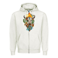Oatmeal Heather free spirit bull skull Zipper Hoodie - MaliasSmallBusiness