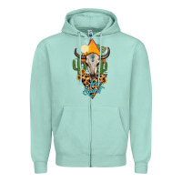 Seafoam free spirit bull skull Zipper Hoodie - MaliasSmallBusiness