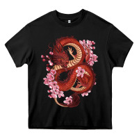 Black red dragon and sakura cherry blossoms Heavy Core Tee - RanaPortraitStore