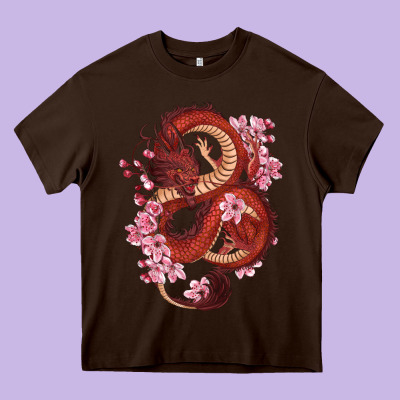 Heavy Core Tee red dragon and sakura cherry blossoms