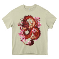 Mossy red dragon and sakura cherry blossoms Heavy Core Tee - RanaPortraitStore