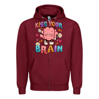 Burgundy kiss your brain Zipper Hoodie - MaliasSmallBusiness