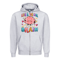 Heather Grey kiss your brain Zipper Hoodie - MaliasSmallBusiness