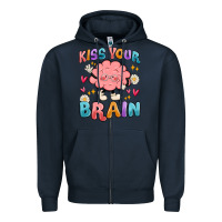 Navy kiss your brain Zipper Hoodie - MaliasSmallBusiness