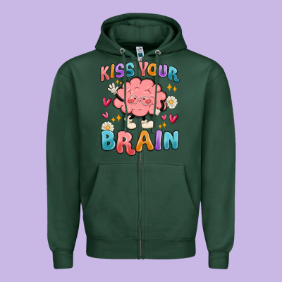 Kiss Your Brain Zipper Hoodie Designed By Maliassmallbusiness